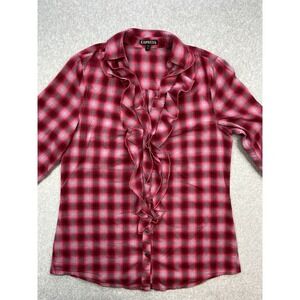 Express Shirt Blouse Womens Size‎ Small Pink Plaid Soft Light Casual Work Ofice
